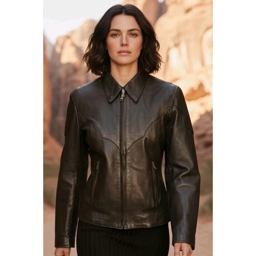 Force Women's Black Leather Biker Jacket Sexy Back Lace Up‎ Missing Liner Size M